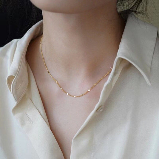 14k Gold Vermeil Chain Necklace, Glitter Chain Necklace, Gold Stackable/Layered Necklace, Minimalist Flash Necklace, Gift for her, GN72