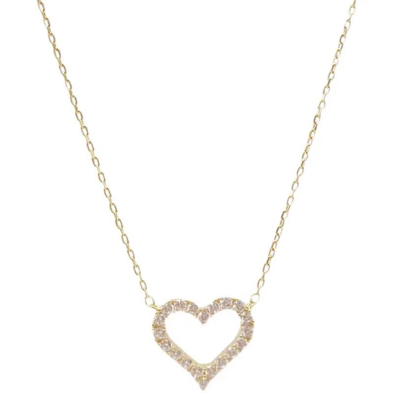 14k Gold Vermeil Full Diamond CZ Heart Necklace, Gold Heart Pendant, Minimalist Heart Necklace, Birthday Gift for her/Mom/Wife/Daughter GN72