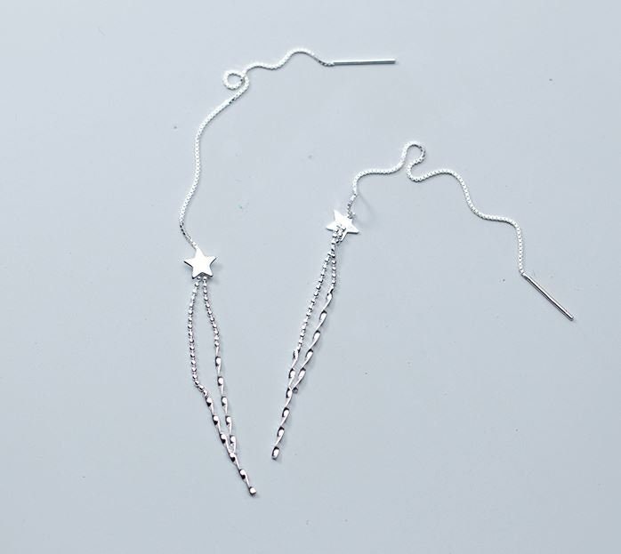 Dainty S925 Silver Star Threader Dangle & Drop Earrings, Star Tassel Earrings, Mother's Day Gift, Minimalist Earring, Gift for her GE233