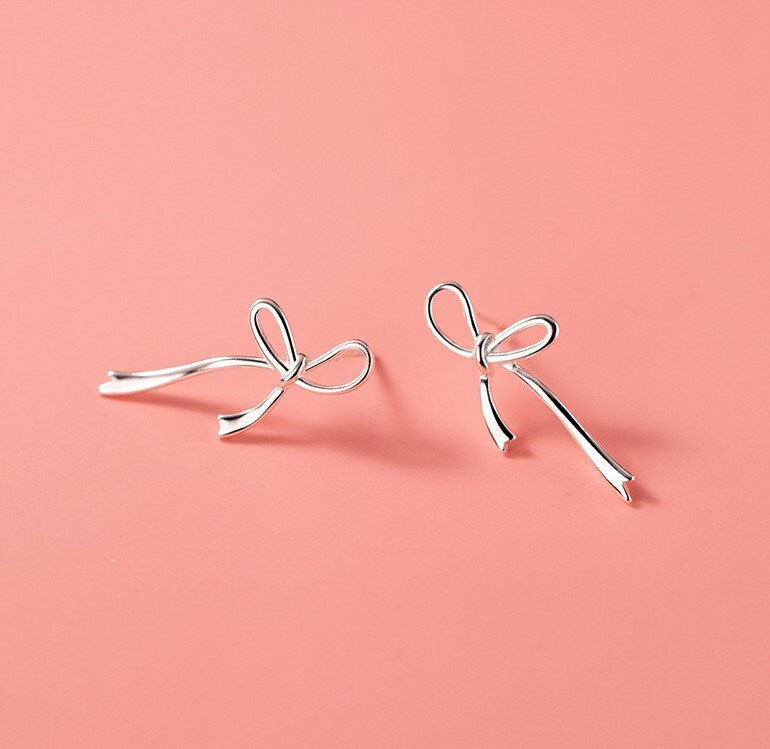 S925 Sterling Silver Bow Earrings, Dainty Silver Bow Earrings, Ribbon Bow Studs, Minimalist Earring, Birthday Gift, Gift for her, GE234