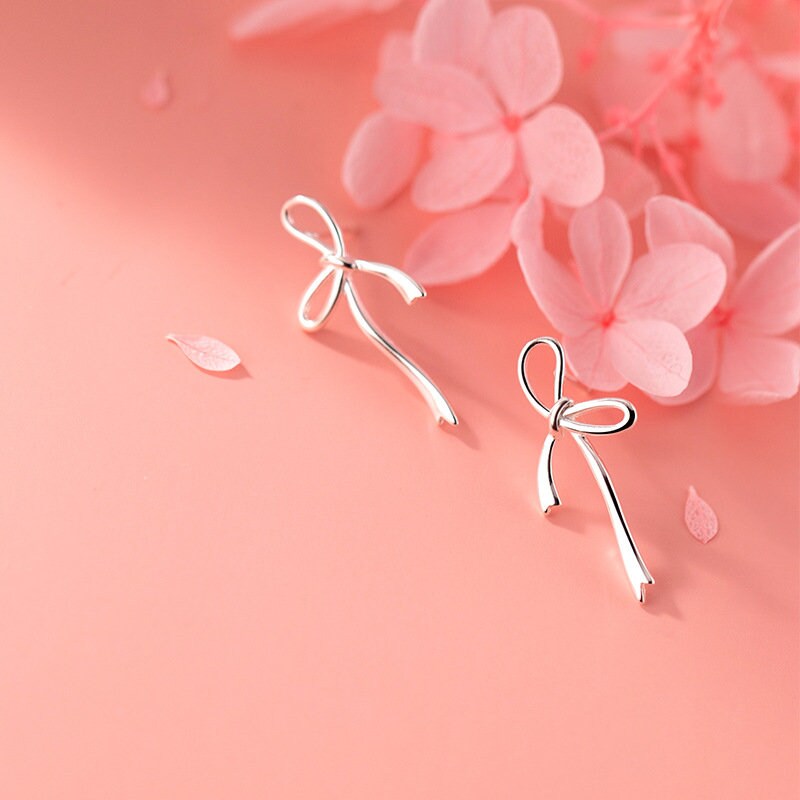 S925 Sterling Silver Bow Earrings, Dainty Silver Bow Earrings, Ribbon Bow Studs, Minimalist Earring, Birthday Gift, Gift for her, GE234