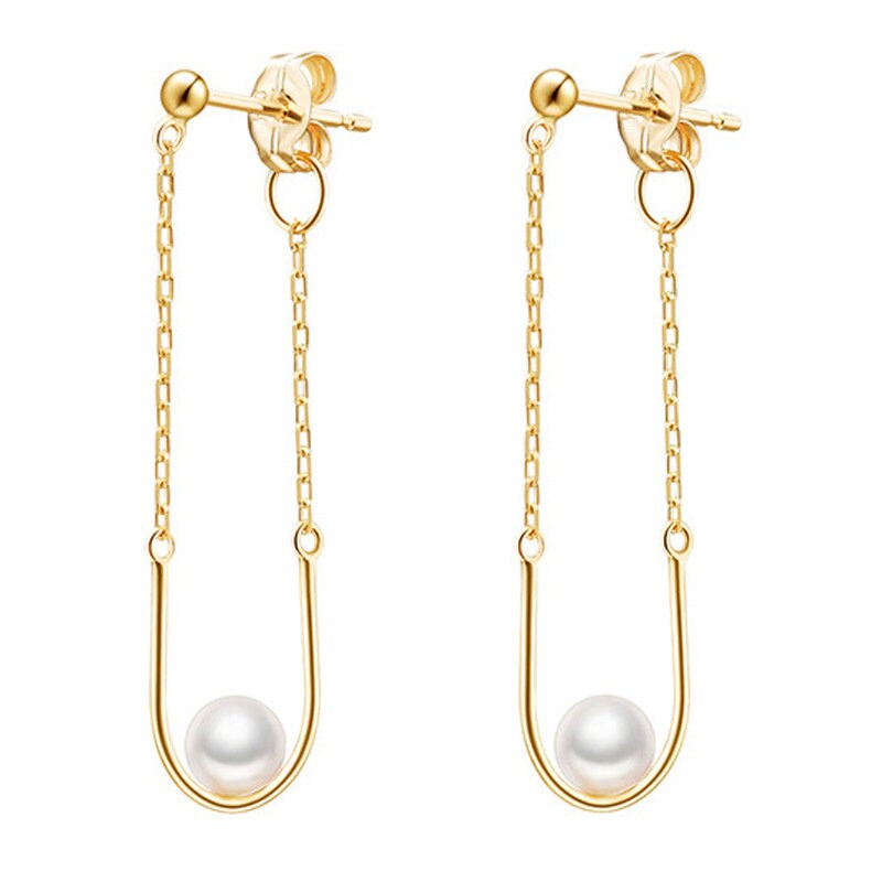 18k Gold Vermeil Swing Pearl Threader Earrings, Delicate Gold U-shape Pearl Dangle Earrings, Tassel Pearl Earring Perfect Gift for her GE248