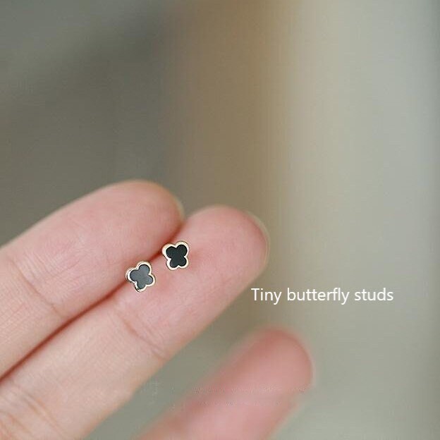 Gold Black Butterfly Stud Earrings, Tiny Black Butterfly Earrings, Gold Butterfly Studs, Helix Earring, Minimalist Studs, Gift for her GE149