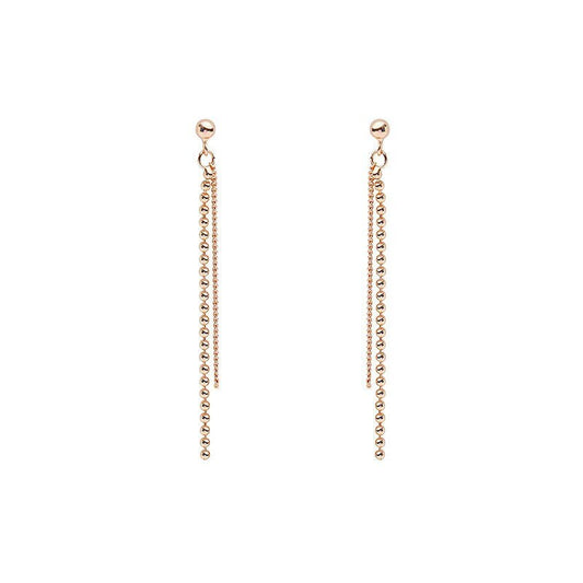 925 Silver Ball Threader Drop & Dangle Earrings, Ball Chain Tassel Earrings, Rose Gold Tassel Dangle Earrings, Ball Chain Drop Earring GE161