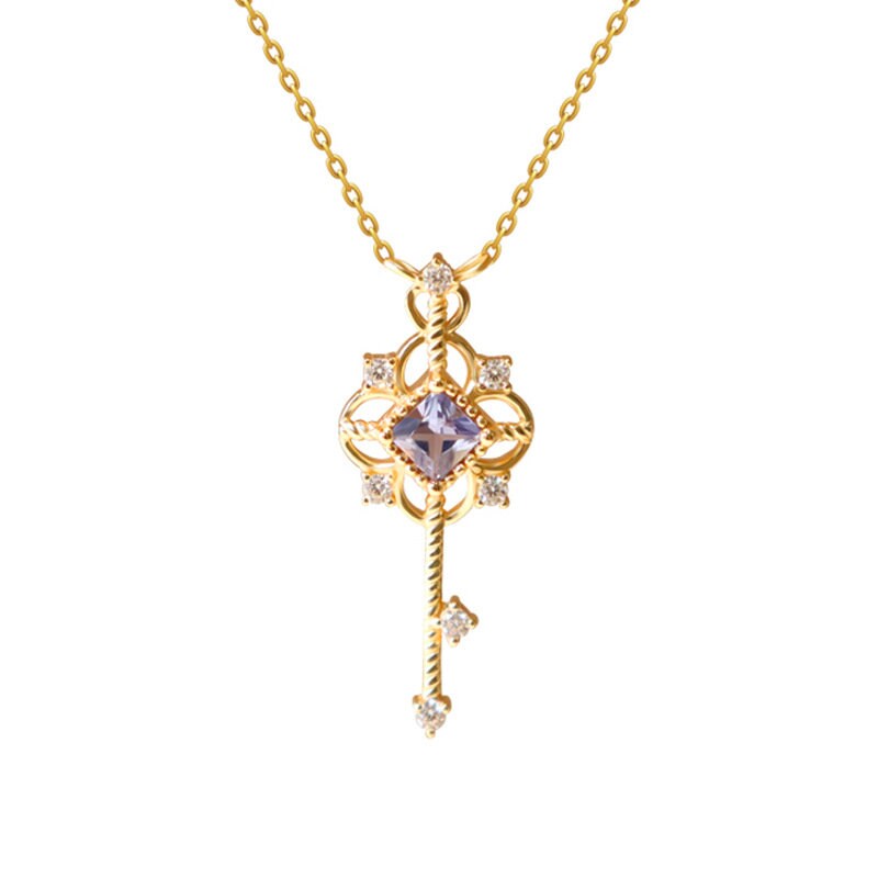 Gold Vermeil Royal Purple Key Necklace, Dainty Roman Purple CZ Key Necklace, Gold Key Pendant Necklace, Gift for her/Mom/Wife/Friend, GN67