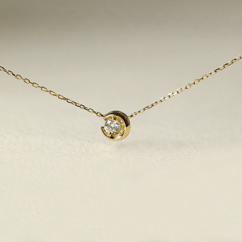 14k Gold Vermeil Single CZ Diamond Moon Necklace, Gold Moon Paving CZ Necklace, Tiny Crescent Moon Necklace, Gift for her, GN68