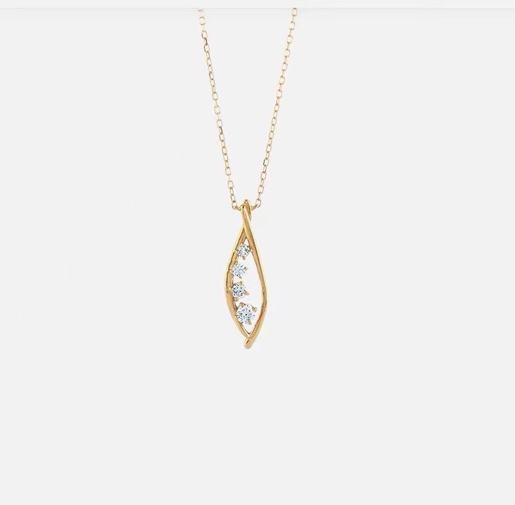 14K Gold Vermeil CZ Waterdrop Necklace, Gold Leaf Necklace, Single Leave Pendant, Minimalist Waterdrop Pendant Necklace, Gift for her, GN70