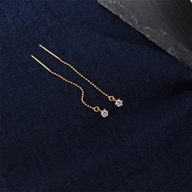 14k Gold Vermeil CZ Ball Chain Threader Earring, Ball Chain Tassel Earring, Dainty CZ Dangle Earring, Round CZ Ball Chain Drop Earring GE243