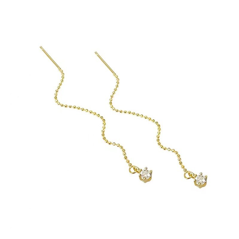 14k Gold Vermeil CZ Ball Chain Threader Earring, Ball Chain Tassel Earring, Dainty CZ Dangle Earring, Round CZ Ball Chain Drop Earring GE243