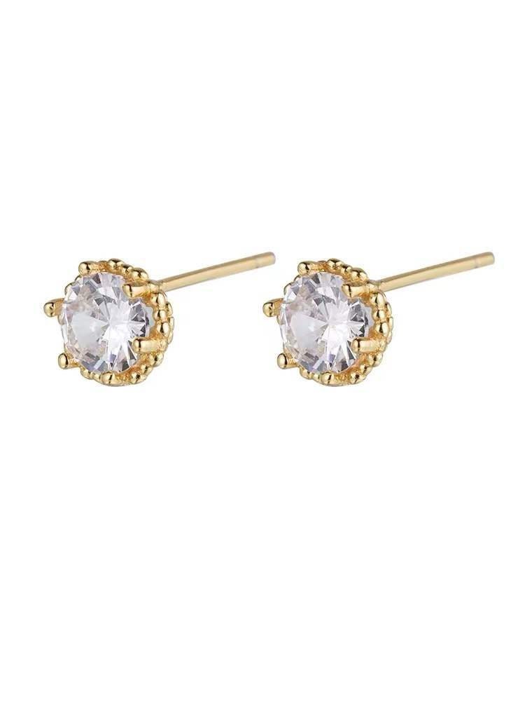 Dainty Gold Vermeil Round Cut CZ Earrings, Silver Round CZ Earrings, Round CZ Studs, Bridesmaids Gift, Birthday Gift, Gift for her, GE246