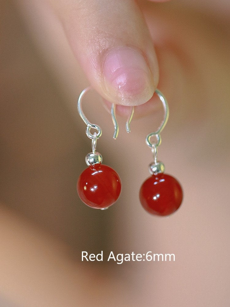 Small Red Agate Hook Earrings, Sterling Silver Agate Earrings, Agates Dangle Earring, Birthstone Earrings, Best Friend Gift, GE261