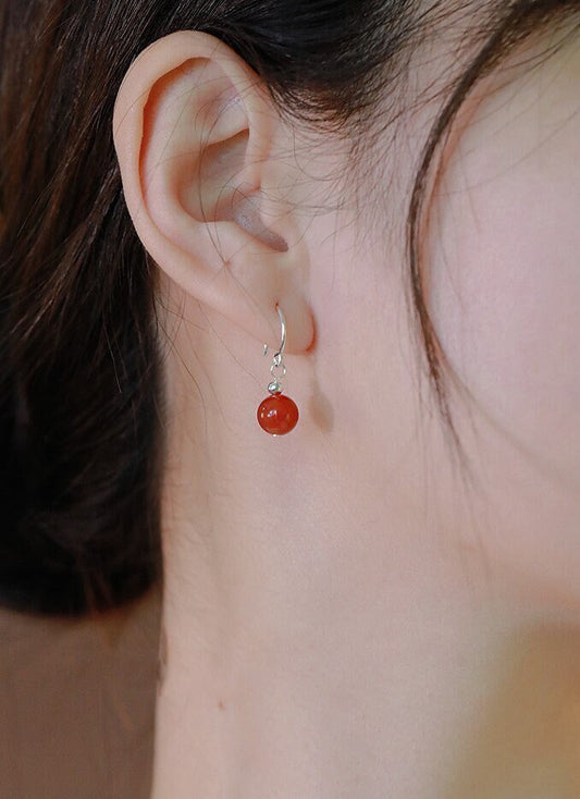 Small Red Agate Hook Earrings, Sterling Silver Agate Earrings, Agates Dangle Earring, Birthstone Earrings, Best Friend Gift, GE261