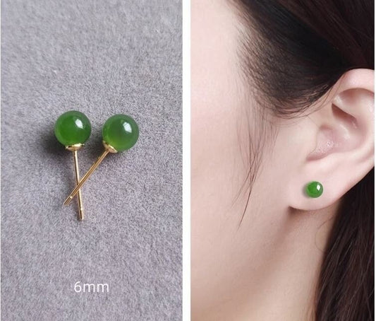 Genuine Jade Stud Earrings, Real Jade Earring, 6mm * Natural Jade Studs, Green Jade Earring, Helix Jade Earring, Gift for her/Friend, GE260