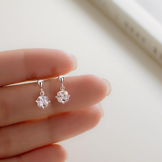 Delicate CZ Drop & Dangle Earrings, Waterdrop Link CZ Earrings, Dainty CZ Drop Earrings, Clear Square cz Earring, Gift for her, GE262