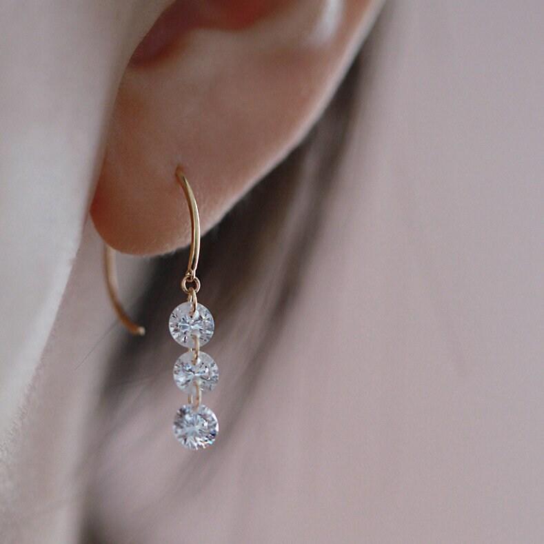 Gold Vermeil CZ Hook Earrings, Dainty CZ Drop Hook Earring, Gold CZ Dangle Earrings, cz Drop Earring, cz Hoop Earring, Gift for her, GE264