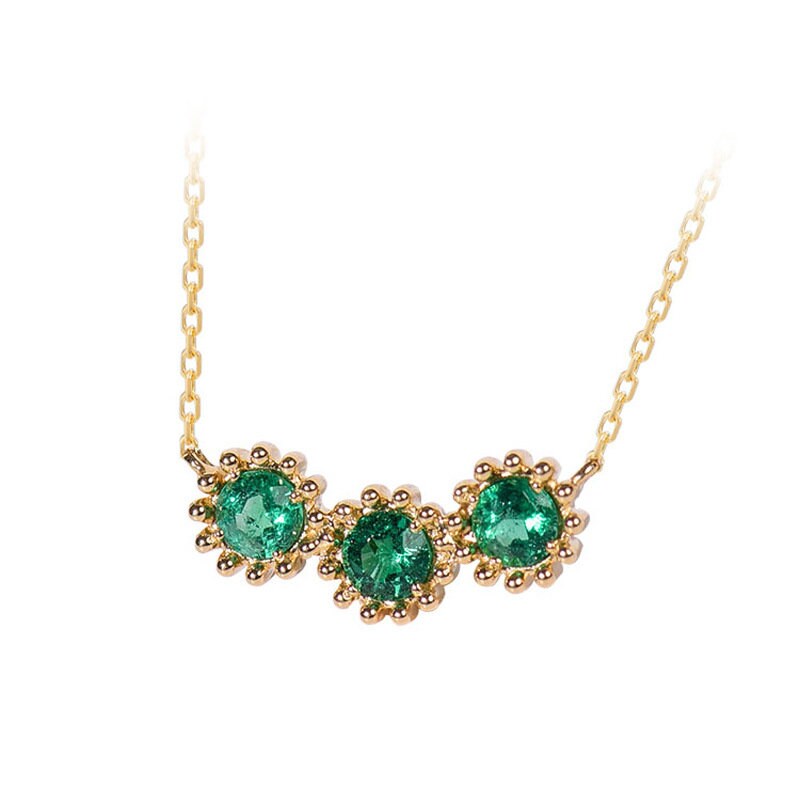 Gold Trio Emerald CZ Necklace, Triple Round Cut Emerald Necklace, Tiny Emerald CZ Pendant, Gold Vermeil Emerald Necklace, Gift for her, GN78