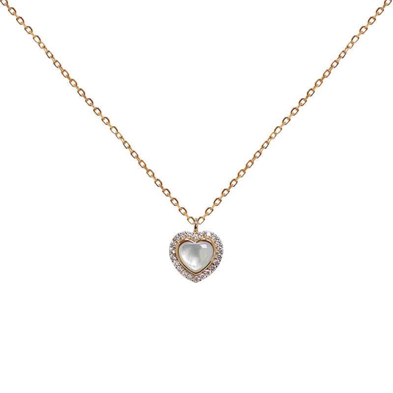 Rose Gold Shell Pearl Heart Necklace, Heart Paving Full CZ Necklace, Champion Gold Heart Necklace, Anniversary gift, Gift for her, GN79