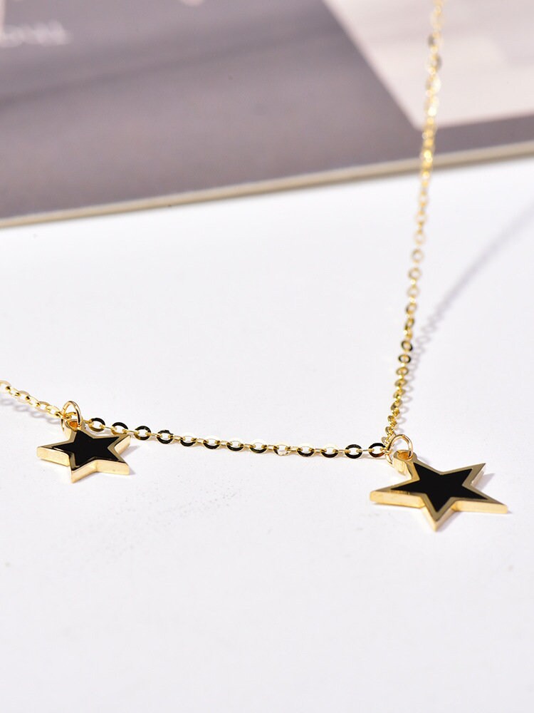 Gold Black Star Necklace, Dainty Black Star Necklace, Gold Star Pendant, Minimalist Star Charm, Mom Daughter Necklace, Gift for her, GN80