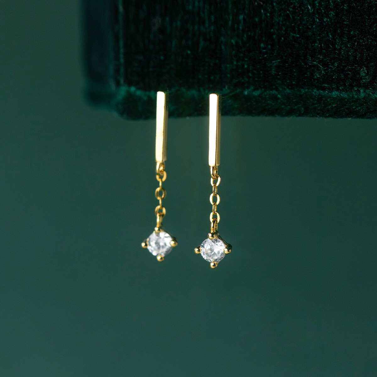 CZ Drop & Dangle Earring, CZ Dangle Earrings, Dainty CZ Line Drop Earring, cz Bar Earring, Perfect Gift for her, Best Friend Gift, GE259