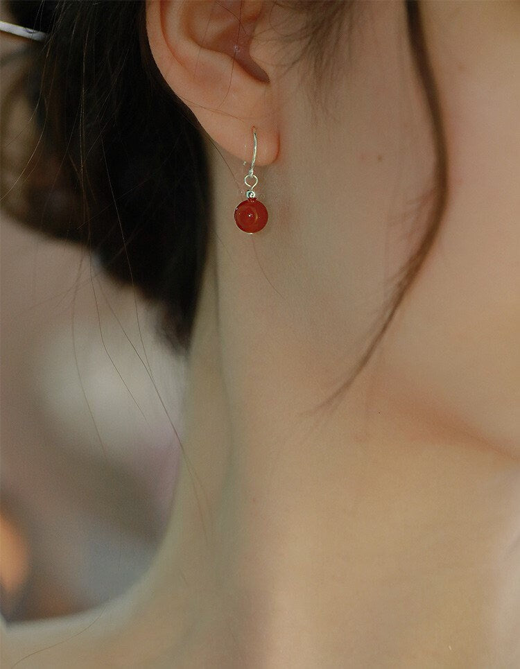 Small Red Agate Hook Earrings, Sterling Silver Agate Earrings, Agates Dangle Earring, Birthstone Earrings, Best Friend Gift, GE261