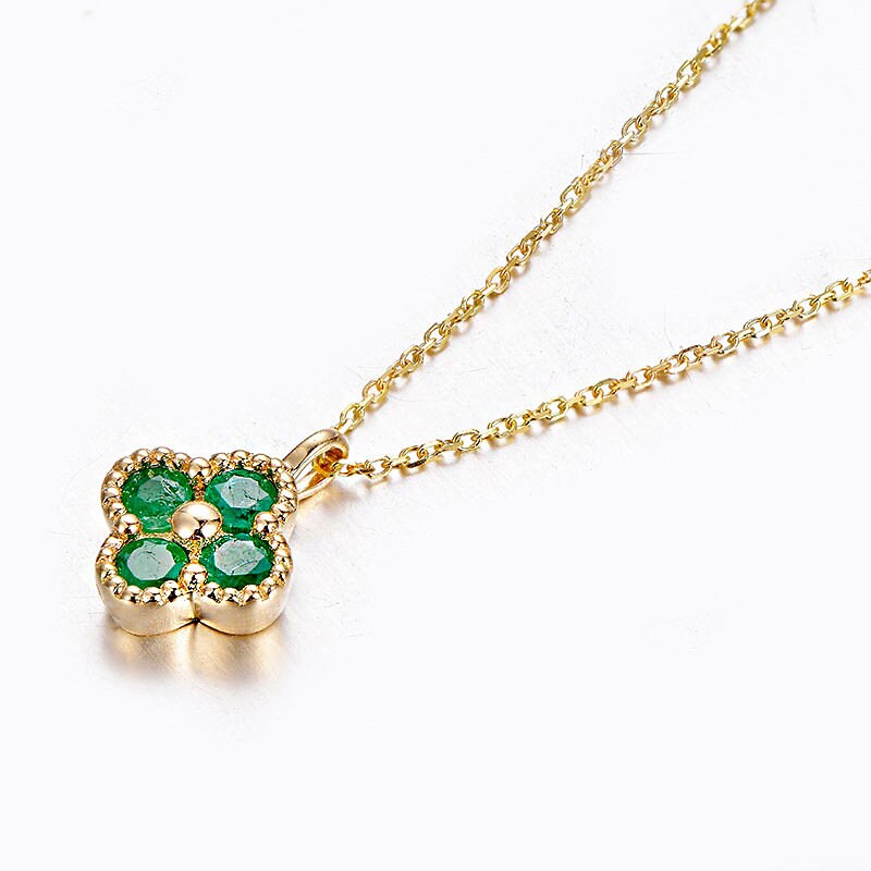 Tiny Emerald CZ Clover Necklace, Small Emerald Flower Necklace, Four Leaf Emerald Necklace, Minimalist Green CZ Necklace, Gift for her, GN81