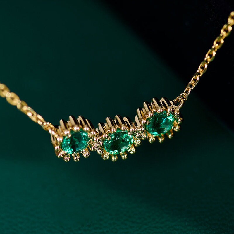 Gold Trio Emerald CZ Necklace, Triple Round Cut Emerald Necklace, Tiny Emerald CZ Pendant, Gold Vermeil Emerald Necklace, Gift for her, GN78