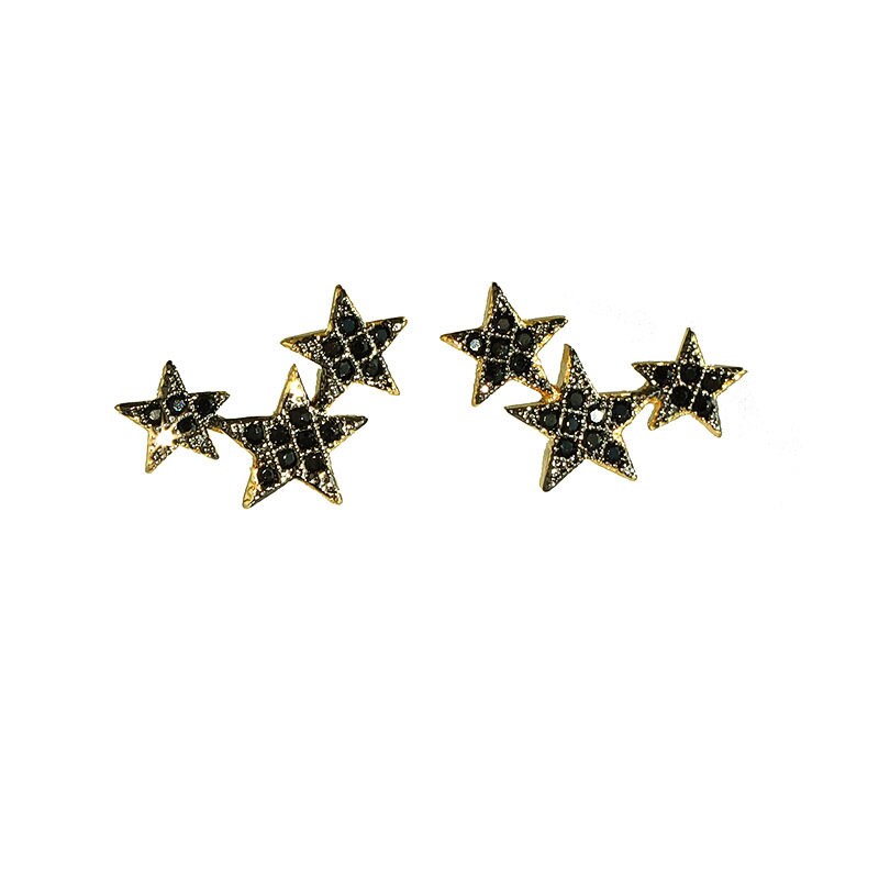 Black CZ Star Stud Earrings, Gold Black Star Earrings, Trio Star Earrings, Three Black Star Earrings, Minimalist Earring, Gift for her GE267