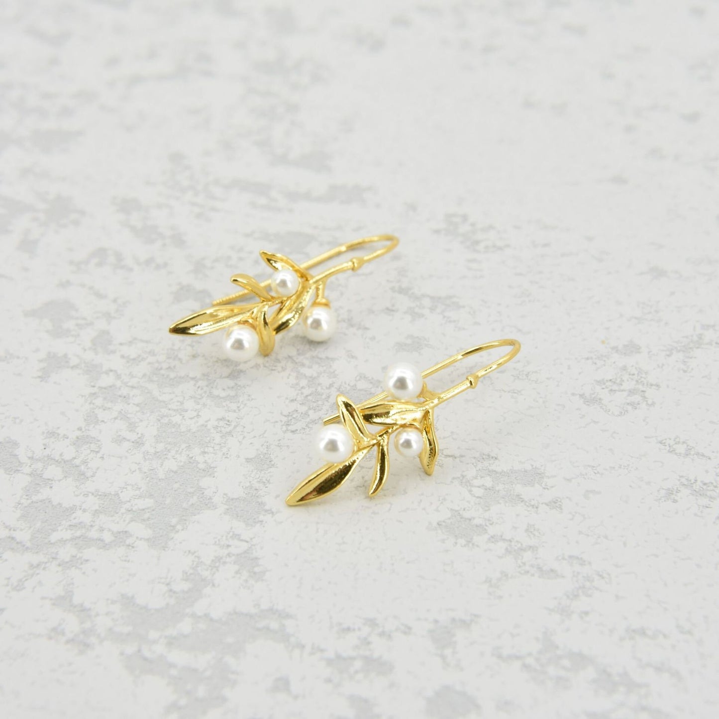 14k Gold Vermeil Leaf Hook Earrings, Dainty Pearl Leaf Drop & Dangle Earrings, Pearl Leaf Hook Earrings, Perfect Gift for her, GE279