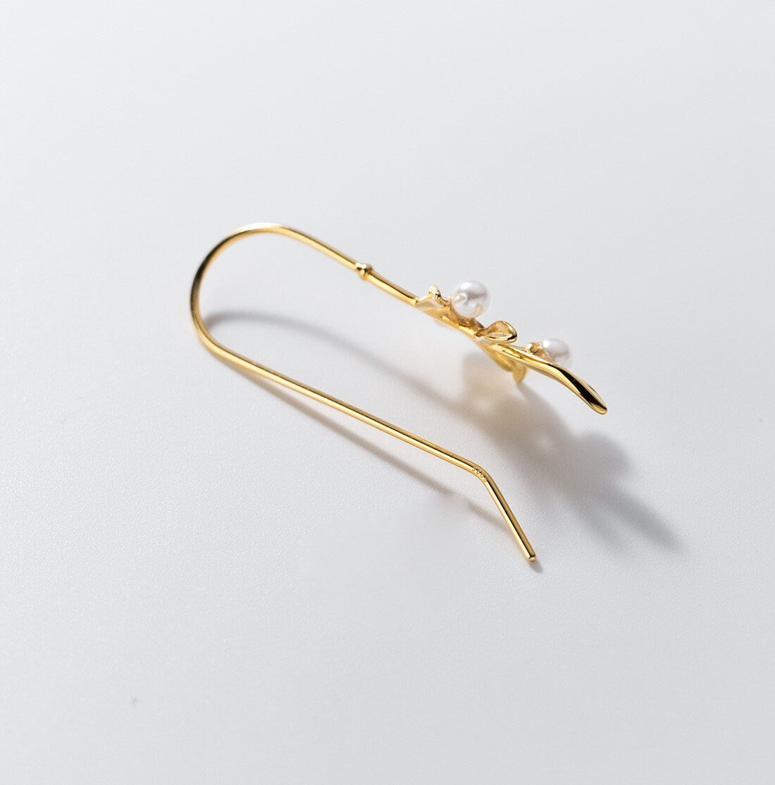 14k Gold Vermeil Leaf Hook Earrings, Dainty Pearl Leaf Drop & Dangle Earrings, Pearl Leaf Hook Earrings, Perfect Gift for her, GE279