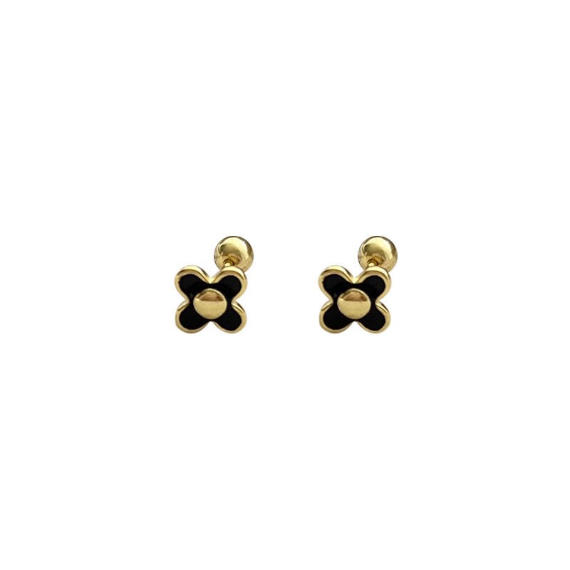 20G Dainty Gold Flower Screw Back Earrings, Enamel Black Flower Earrings, Helix/Tragus Earring, Minimalist Floral Studs, Gift for her, GE280