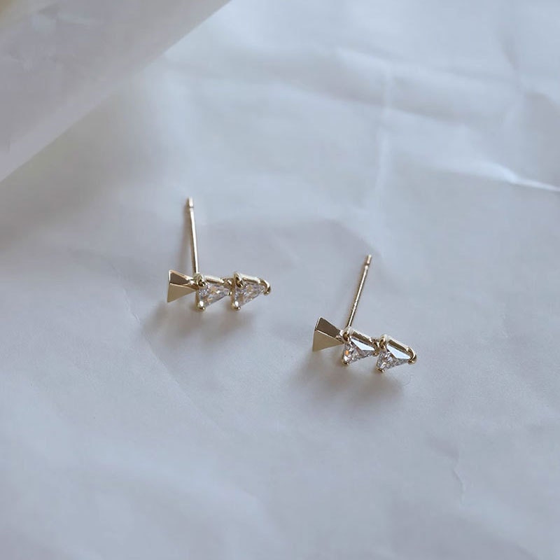 14k Gold Vermeil Triangle CZ Earrings, Trio Triangle Earrings, Dainty CZ Triangle Studs, Minimalist Geometry Earring, Gift for her, GE282