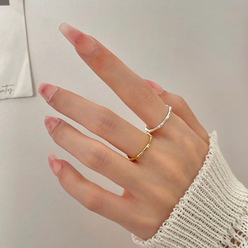 925 Silver Bamboo Adjustable Ring, Dainty knot Style Ring for Everyday, Gold Bamboo Open Ring, Silver or Gold, Perfect Gift for her, GR06