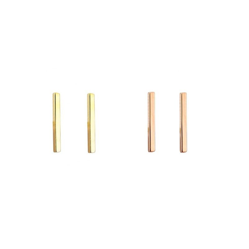 Gold Vermeil Bar Stud Earrings, Rose Gold Bar Earrings, Rectangle Earring, Helix Earrings, Minimalist Geometry Earring, Gift for her, GE276