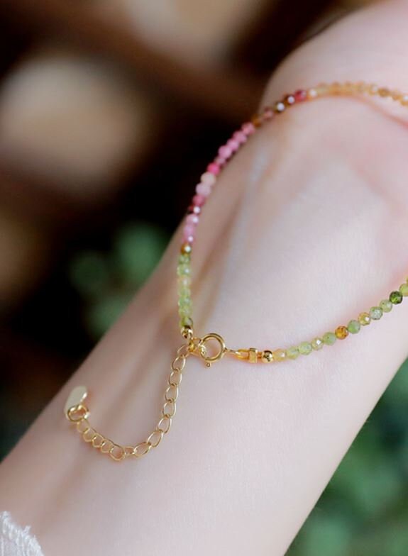 Tiny Tourmaline Bracelet, Gold Natural Tourmaline Bracelet, 2mm Tourmaline Bracelets, Tiny Gemstone Bracelet, Perfect Gift for Her, GB10