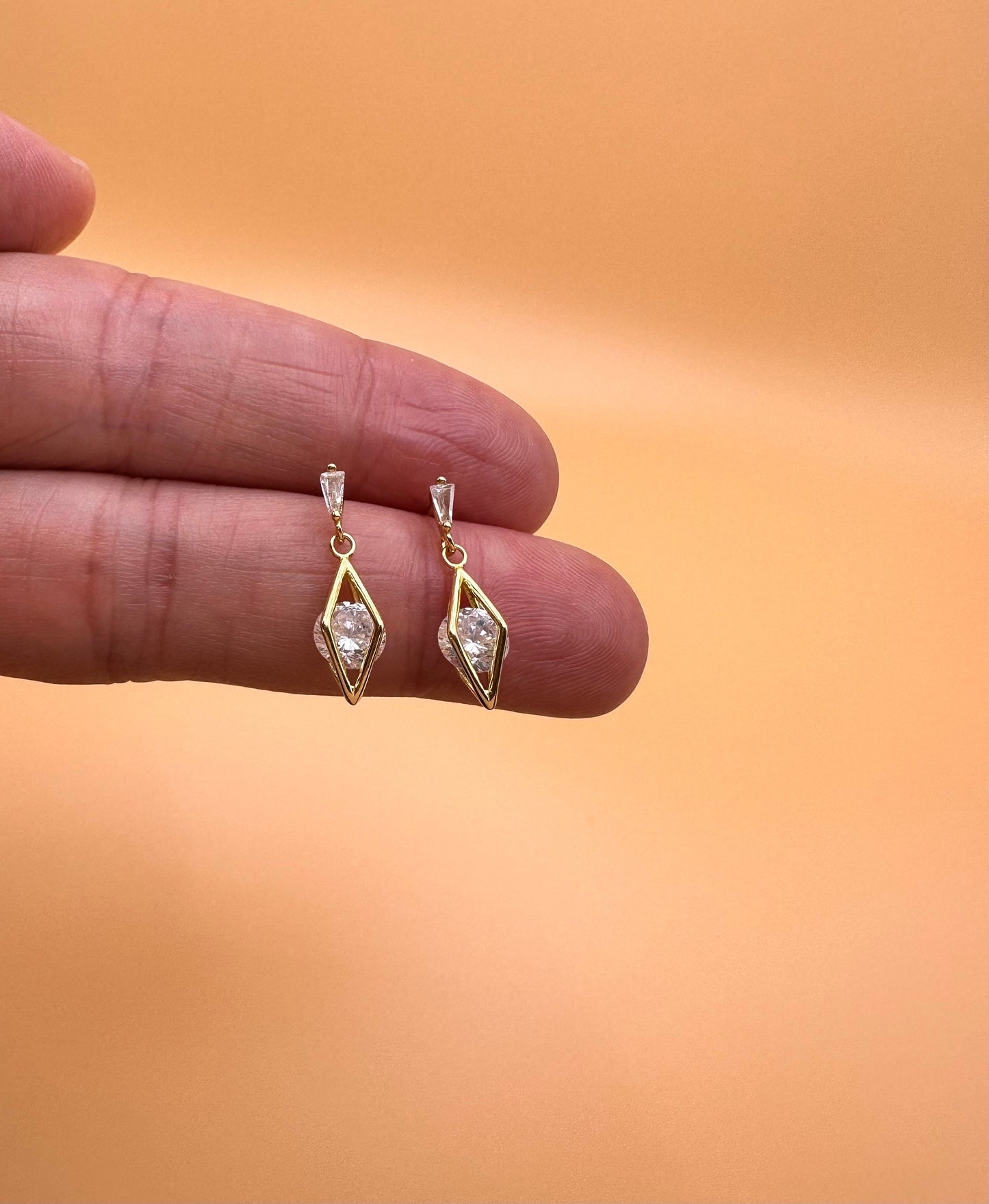 Delicate Prismatic CZ Dangle & Drop Earrings, Gold Geometry Drop Earrings, Dainty CZ Drop Earrings, Perfect Gift for her, GE40