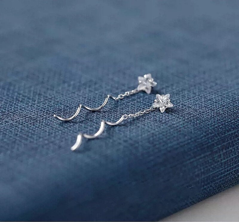 925 Silver CZ Star Threader Earrings, CZ Star Tassel Earrings, Dainty Star Dangle & Drop Earrings, Minimalist Earring, Gift for her, GE293