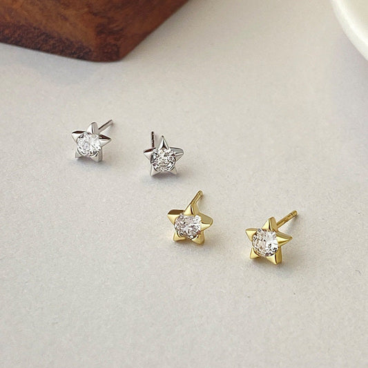 Dainty CZ Star Stud Earrings, Sterling Silver Star Earrings, Gold Star Studs, Helix Earrings, Minimalist Star studs, Gift for her, GE281