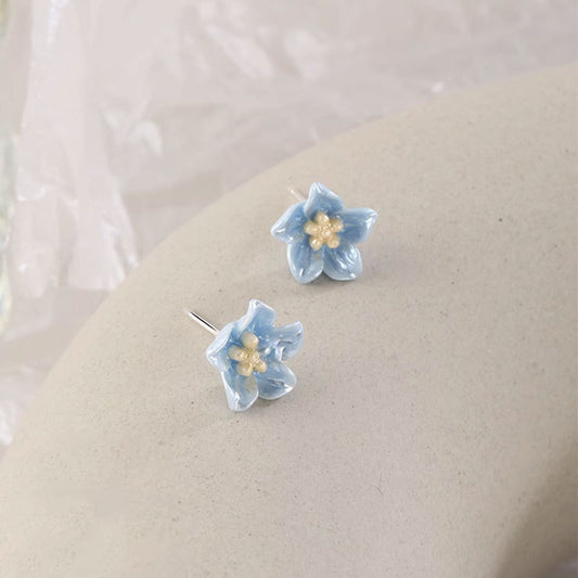 Sterling Silver Blue Flower Earrings, Blue Camellia earrings, Silver Camellia Studs, Minimalist Flower Studs, Perfect Gift for her, GE283