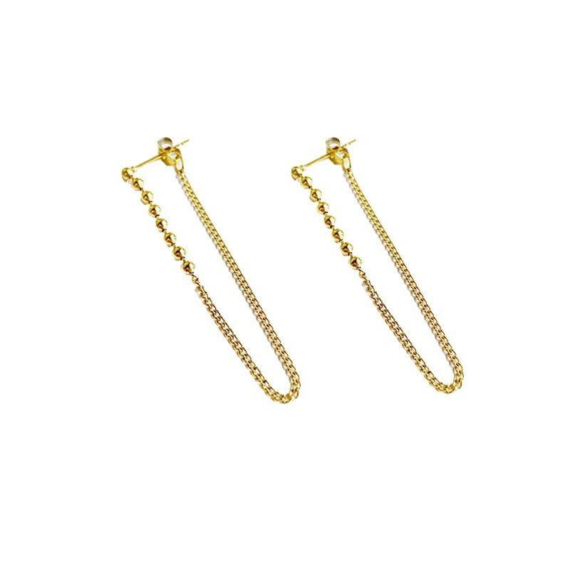 Dainty Gold Threader Earrings, Gold Vermeil Tassel Earrings, Ball Threader Earring, Minimalist Long Chain Drop Earrings, Gift for her,GE287