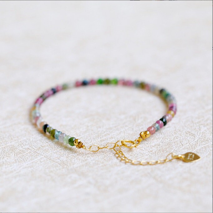 Tiny Tourmaline Bracelet, Gold Natural Tourmaline Bracelet, 2mm Tourmaline Bracelets, Tiny Gemstone Bracelet, Perfect Gift for Her, GB10