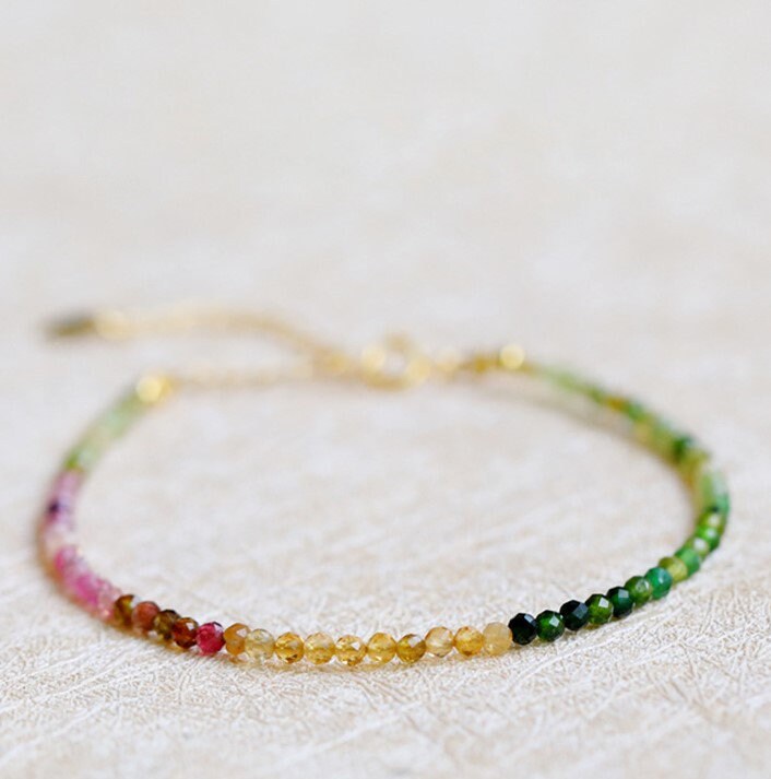 Tiny Tourmaline Bracelet, Gold Natural Tourmaline Bracelet, 2mm Tourmaline Bracelets, Tiny Gemstone Bracelet, Perfect Gift for Her, GB10