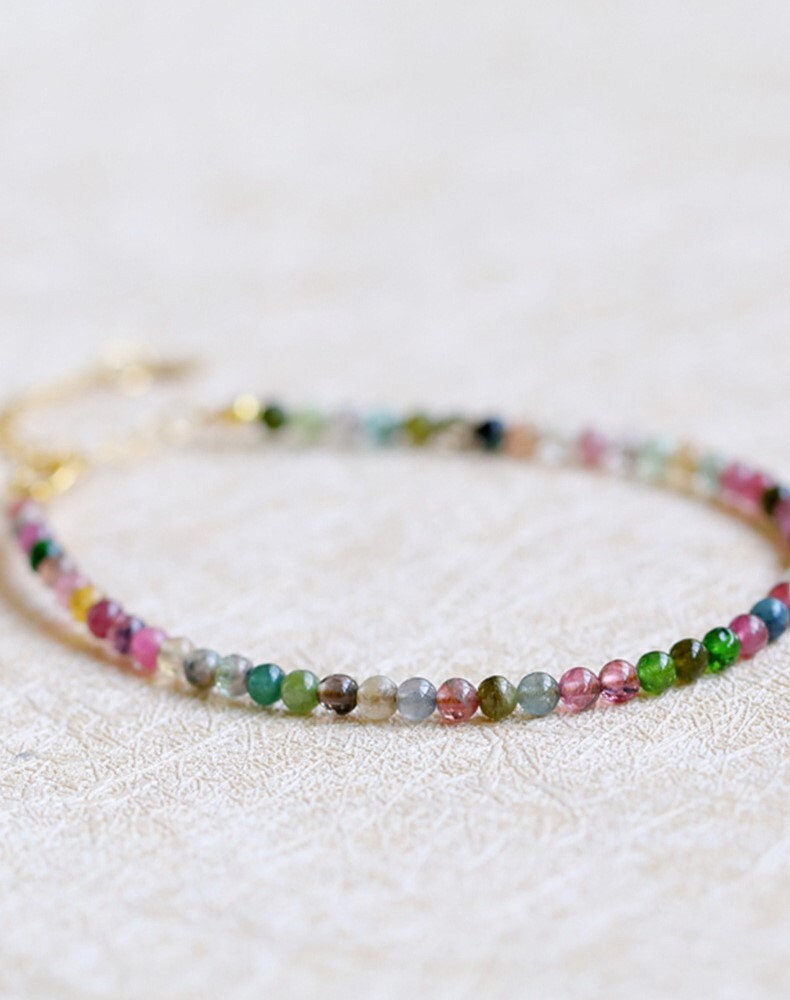 Tiny Tourmaline Bracelet, Gold Natural Tourmaline Bracelet, 2mm Tourmaline Bracelets, Tiny Gemstone Bracelet, Perfect Gift for Her, GB10