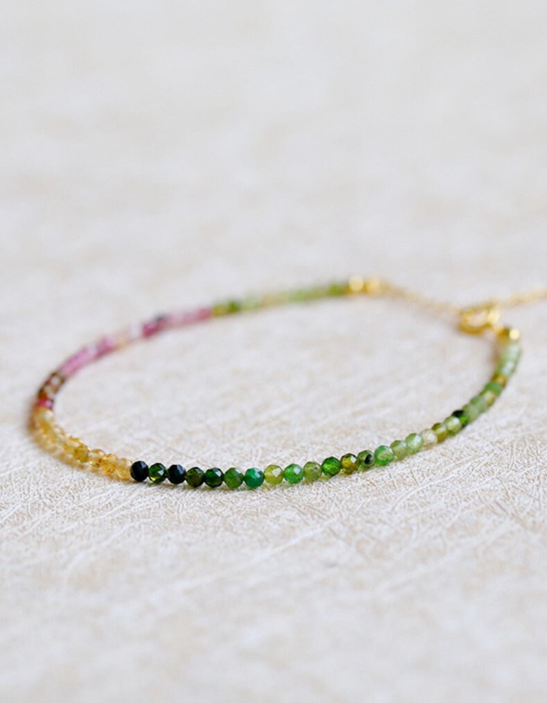 Tiny Tourmaline Bracelet, Gold Natural Tourmaline Bracelet, 2mm Tourmaline Bracelets, Tiny Gemstone Bracelet, Perfect Gift for Her, GB10