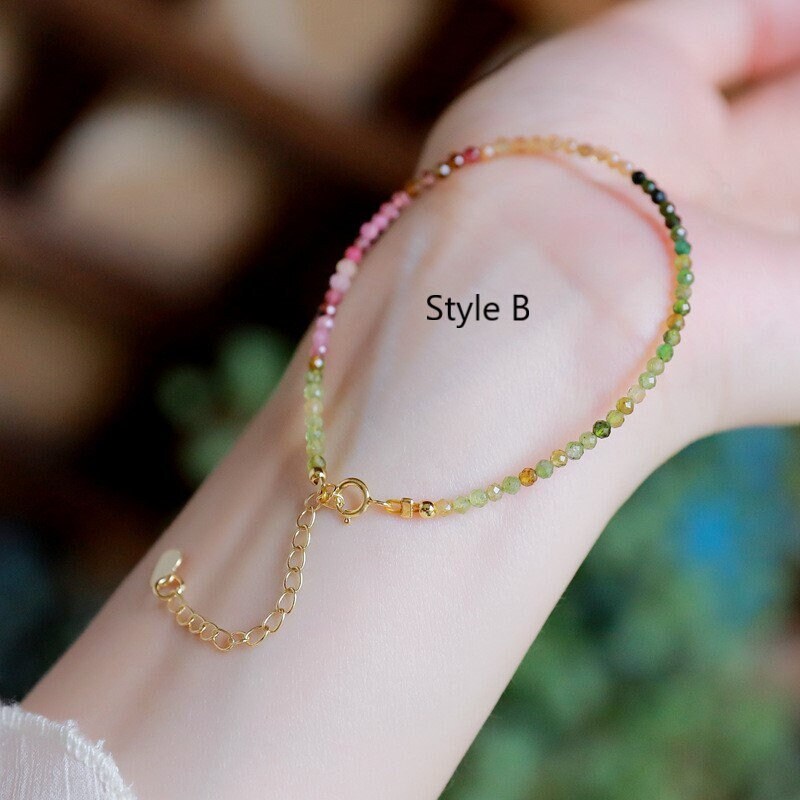 Tiny Tourmaline Bracelet, Gold Natural Tourmaline Bracelet, 2mm Tourmaline Bracelets, Tiny Gemstone Bracelet, Perfect Gift for Her, GB10