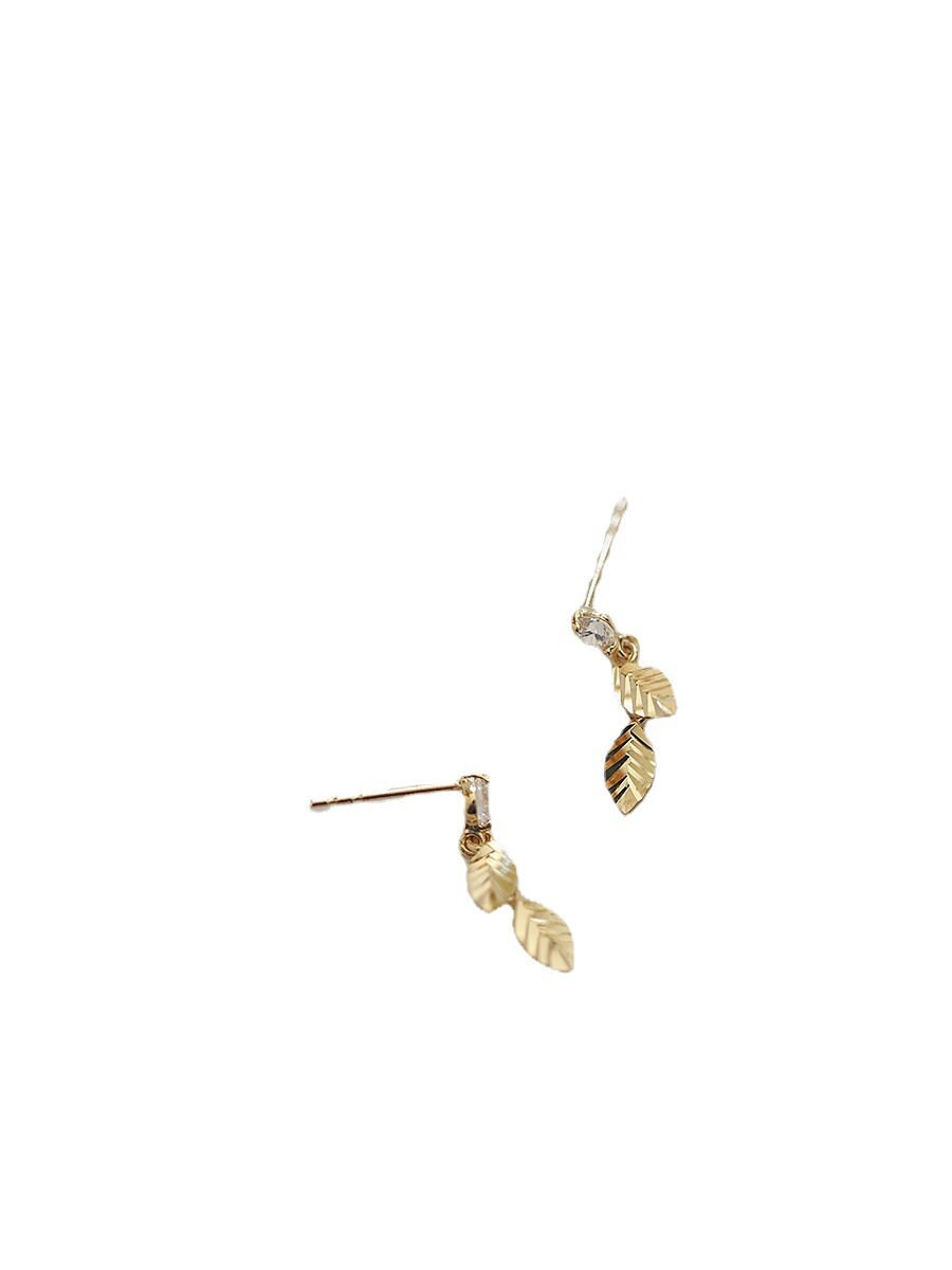 14k Solid Gold Leaf Drop Earrings, Solid Gold CZ Leaf Earring, Minimalist Gold Plant earrings, Perfect for Everyday, Gift for her,GKE11