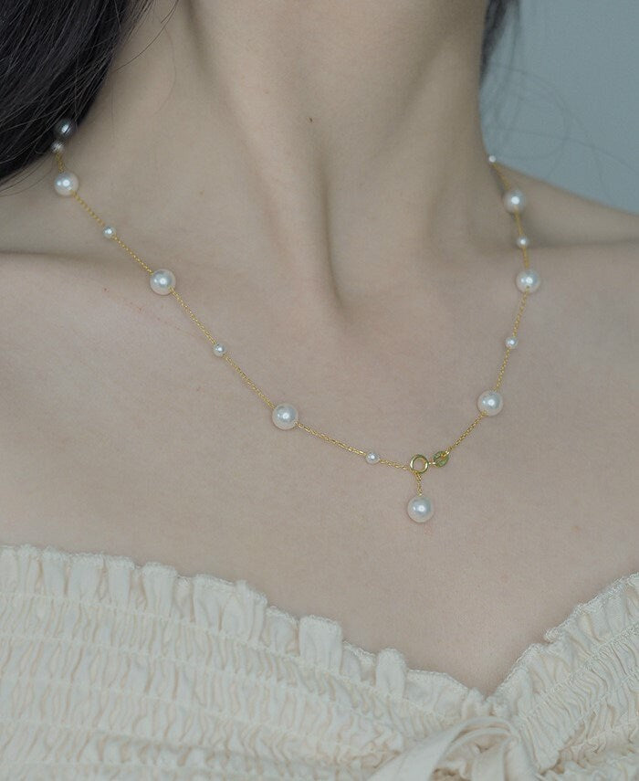 Gold Vermeil Starry Sky Pearl Necklace, V-shape Pearl Necklace, Gold Pearl Choker, Wedding Necklace, Bridesmaid Gift, Gift for her, GN96