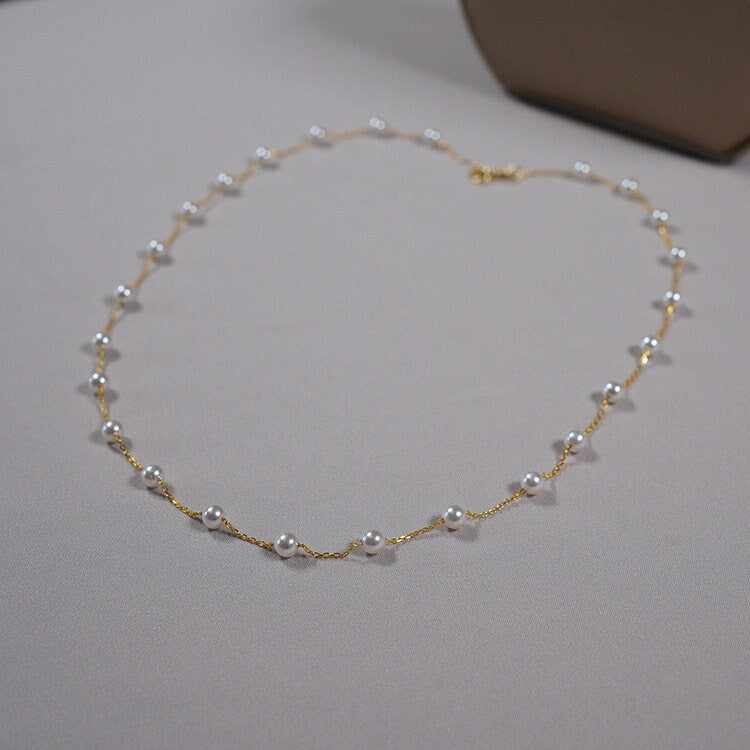 Gold Vermeil Tiny Pearl Necklace, Delicate Pearl Necklace, Minimalist Gold Pearl Choker, Stackable Necklace, Perfect Gift for her, GN97