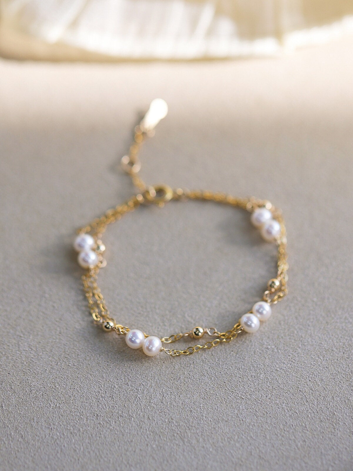 Dainty Pearl Bracelet, Gold Vermeil Fresh Water Pearl Bracelet, Double Chain Bracelet, Minimalist Bracelet, Birthday/Bridesmaid Gift, GB11