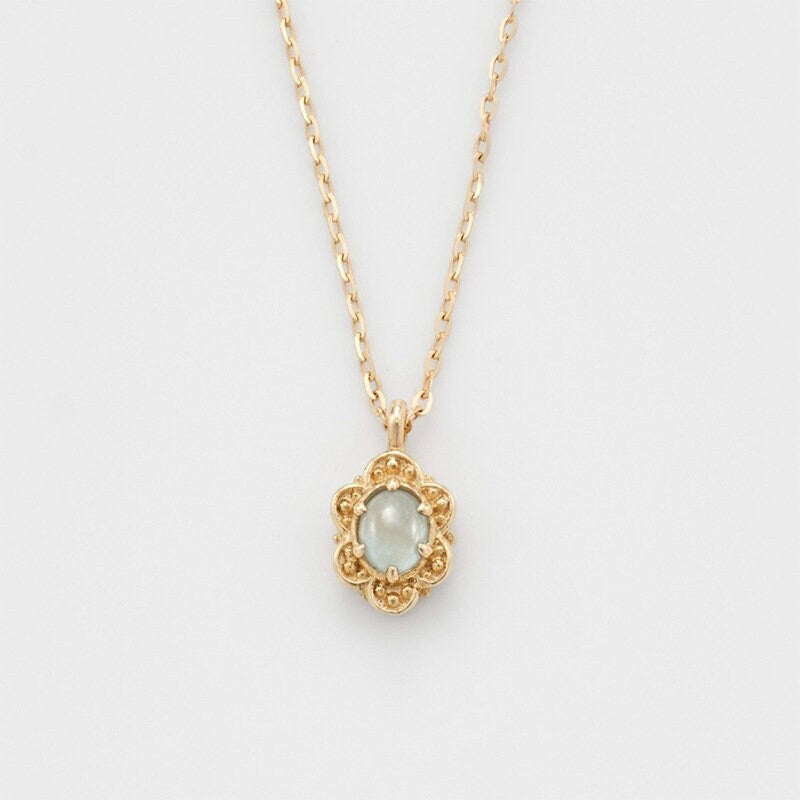 Gold Tiny Aquamarine Necklace. 10k Gold Vermeil Aquamarine Flower Necklace, Tiny Gemstone Flower-shape Necklace, Perfect Gift for her, GN98