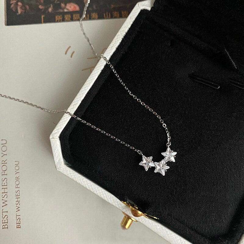 Sterling Silver Triple Stars Necklace, Duo Star Necklace, Silver Celestial Necklace, 925 Silver Star Pendant, Perfect Gift for her, GN99